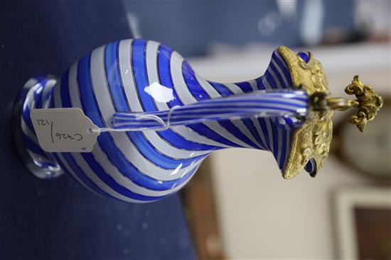 A French blue and white swirl glass ewer, possibly Clichy, mid 19th century, H.29.5cm